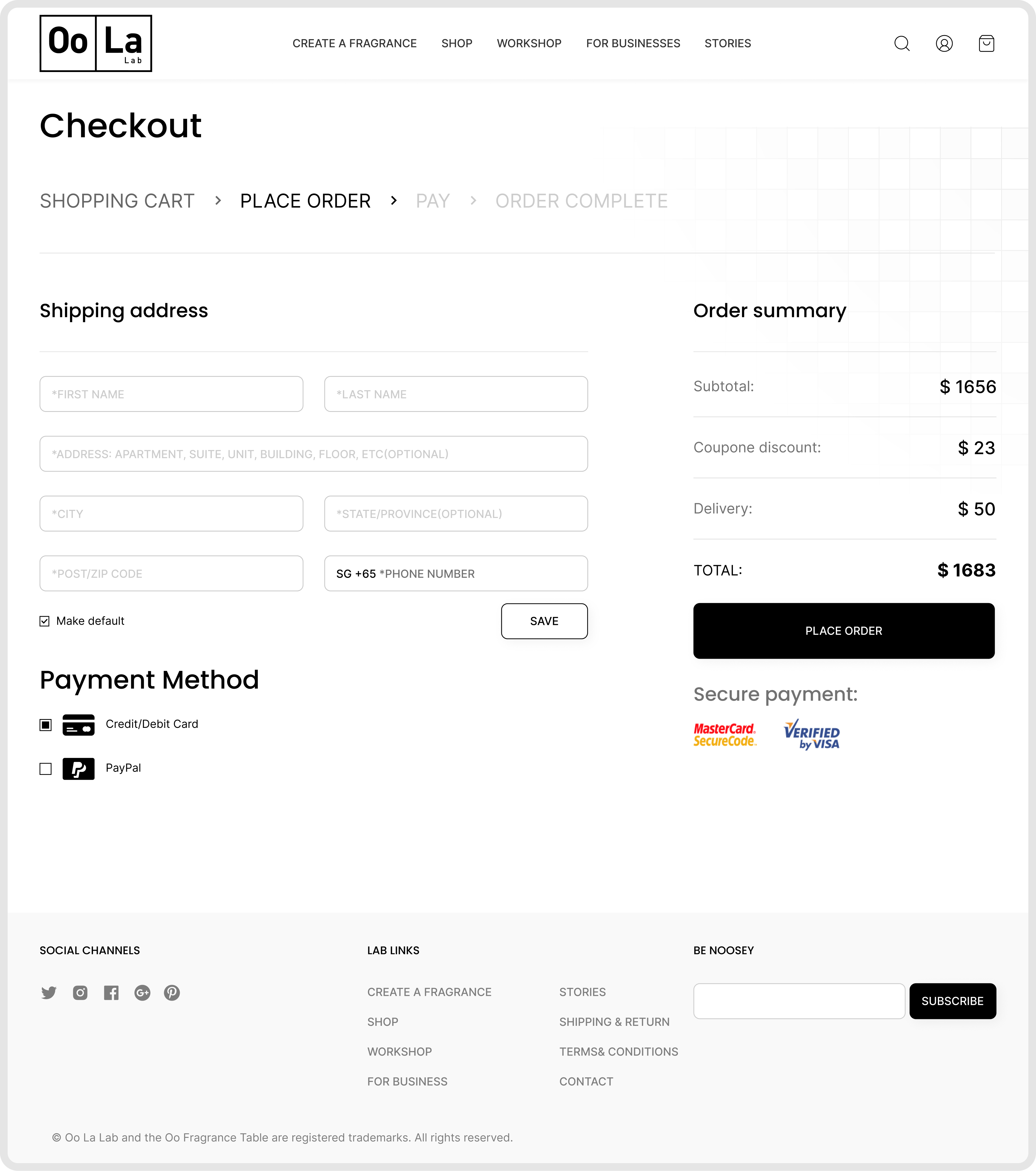 Checkout OoLaLab с прогрессом по четырём шагам